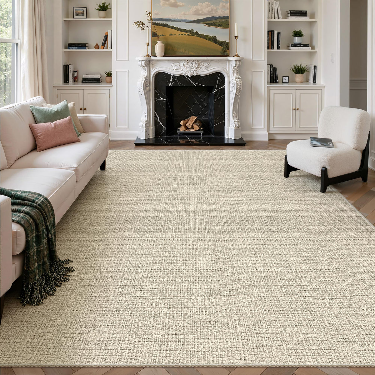 Valenrug Beige 8x10 Area Rugs for Living Room, Large Washable Rug Non Slip