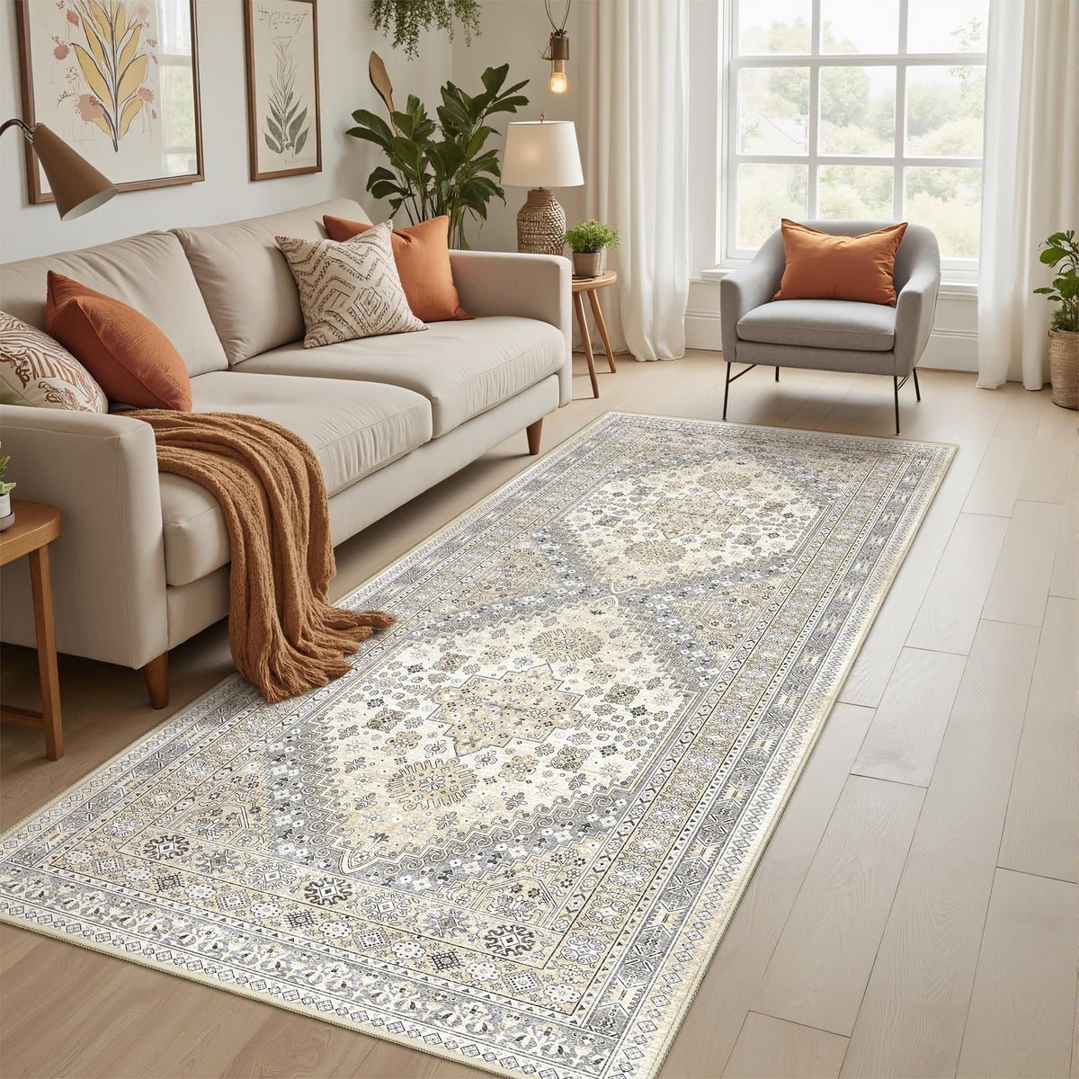 4x6 Area Rugs for Living Room, Non Slip Rugs for Bedroom, Beige
