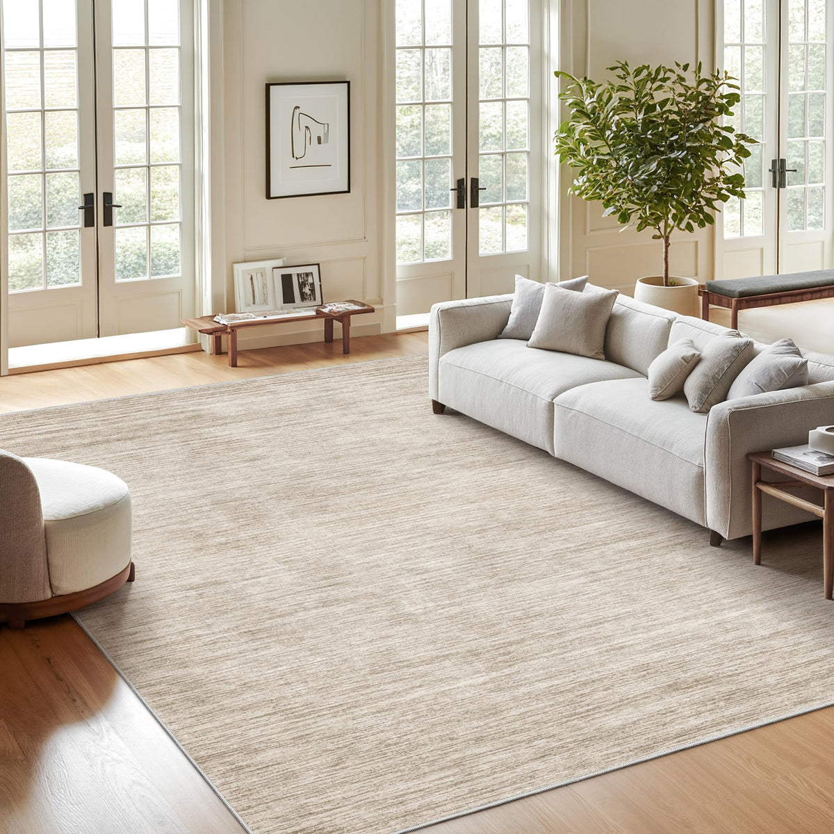 Valenrug Beige 8x10 Area Rugs for Living Room, Large Washable Rug Non Slip