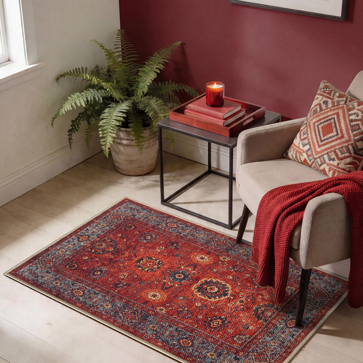 Keen Home Design Vintage Washable Entryway Rug, Non-Slip Low Pile, 3x5
