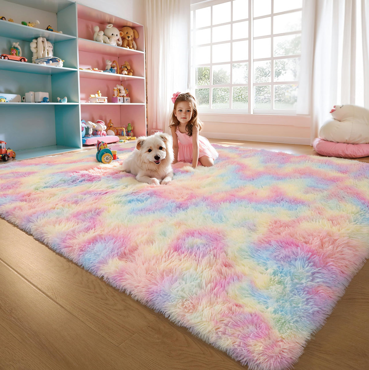 4x6 Light Grey Fluffy Shag Rug for Bedroom, Plush Washable Carpet