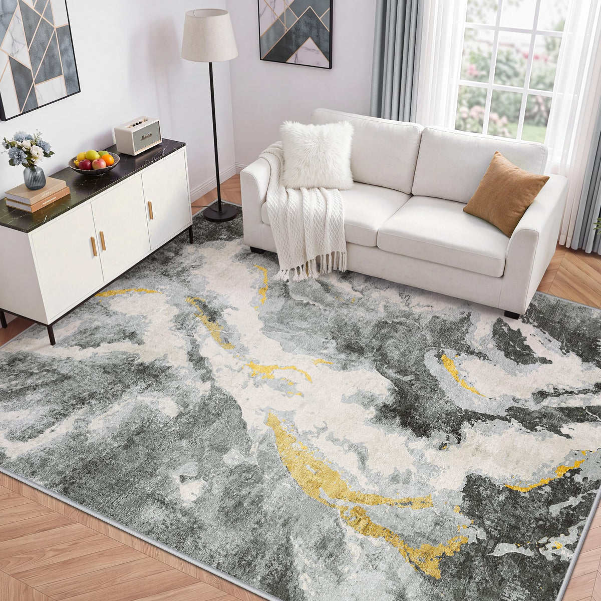 LIVELYGLOW 5x7 Washable Abstract Area Rug, Small Indoor Bedroom Dorm Rug