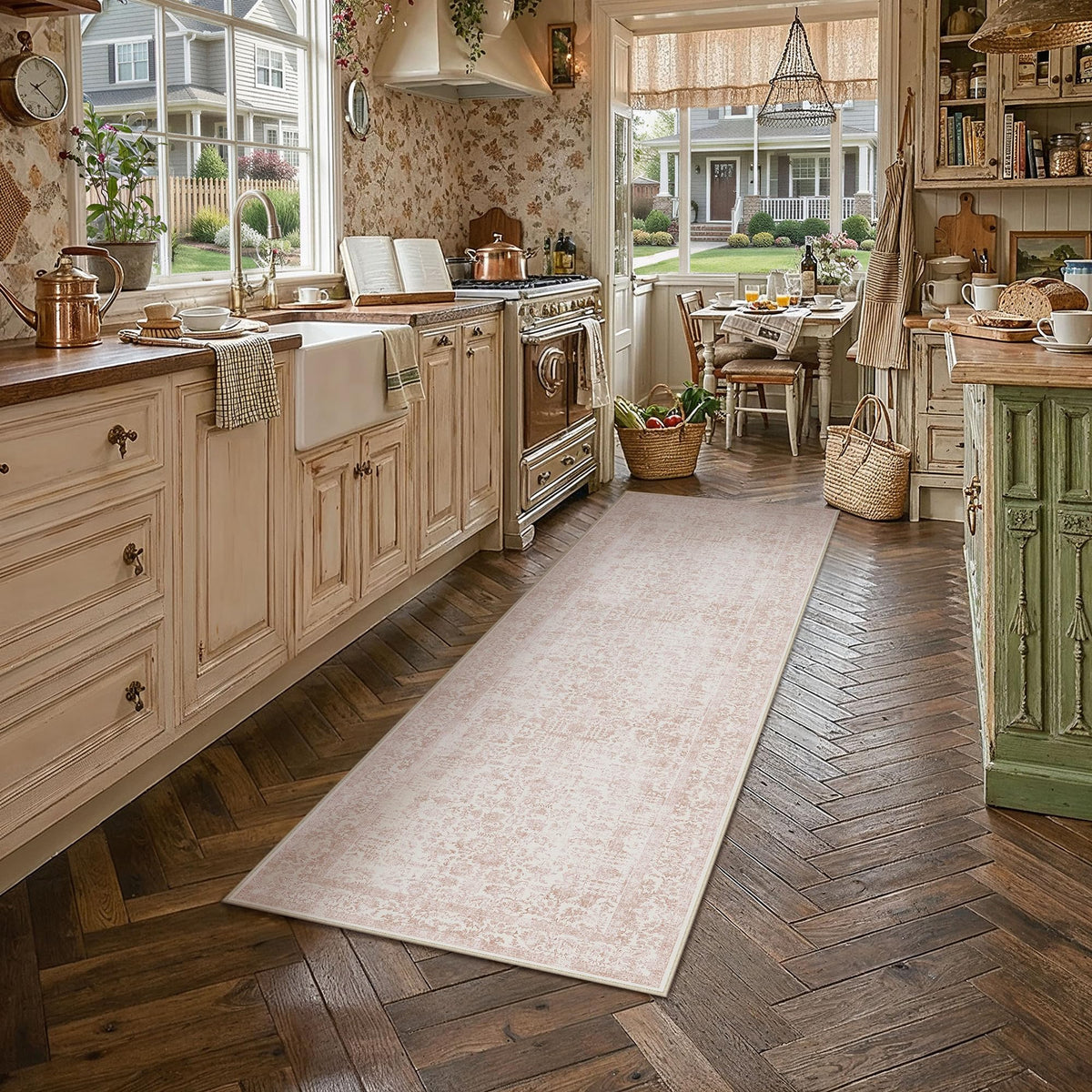 PureCozy Beige Area Rug 5x7 Vintage Farmhouse Floral