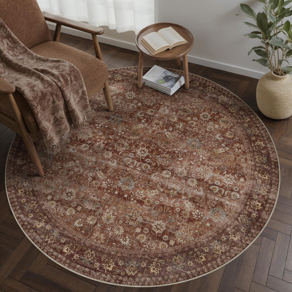 HUGEAR 2x6 Brown Vintage Floral Washable Runner Rug for Hallway