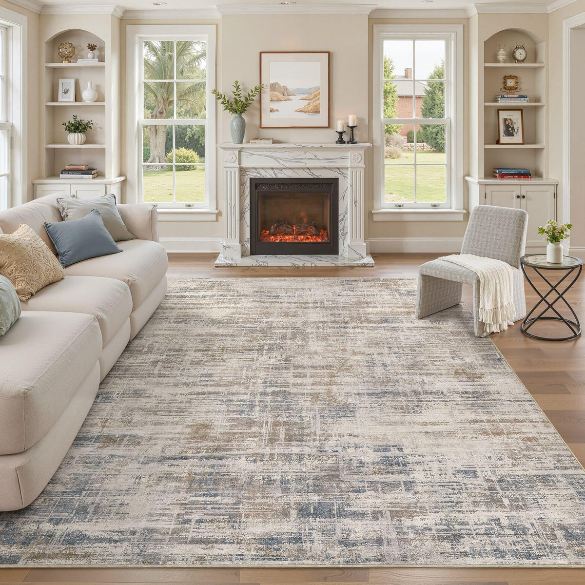 UERMEI 6x9 Area Rug for Living Room Washable Abstract Blue Brown Carpet