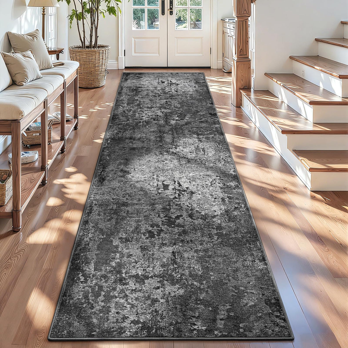 Living Room Rug 5x7 Gray Area Rug Machine Washable Boho Rug Non Slip Abstract Vintage Indoor Large Rugs for Bedroom, Classroom, College Dorm, Farmhouse, Dining Room, Kids Playroom