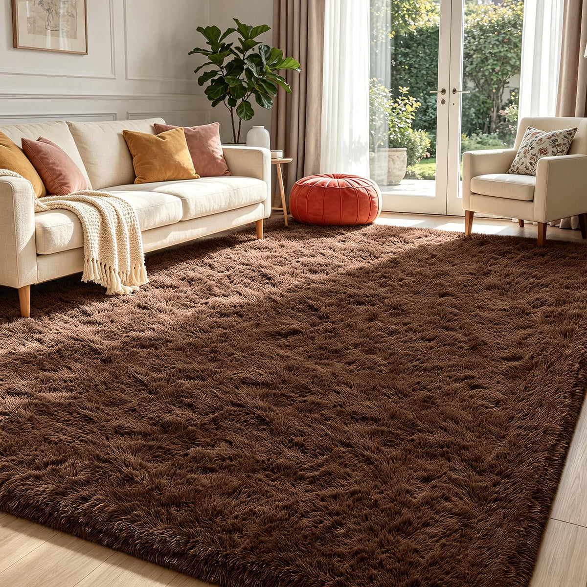 4x6 Beige Rug for Bedroom, Fluffy Shag Area Rug Small Rug Bedroom Carpet