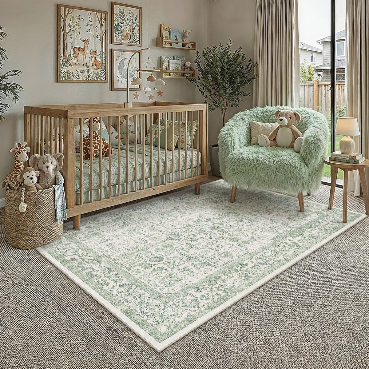 PureCozy Beige Area Rug 5x7 Vintage Farmhouse Floral