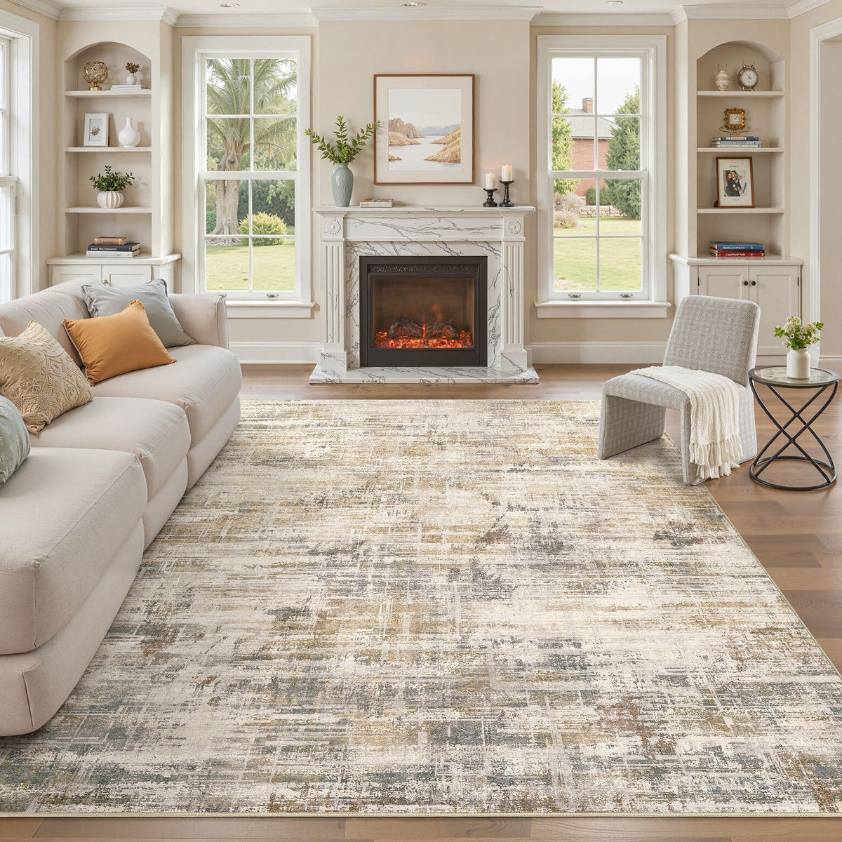 UERMEI 6x9 Area Rug for Living Room Washable Abstract Blue Brown Carpet