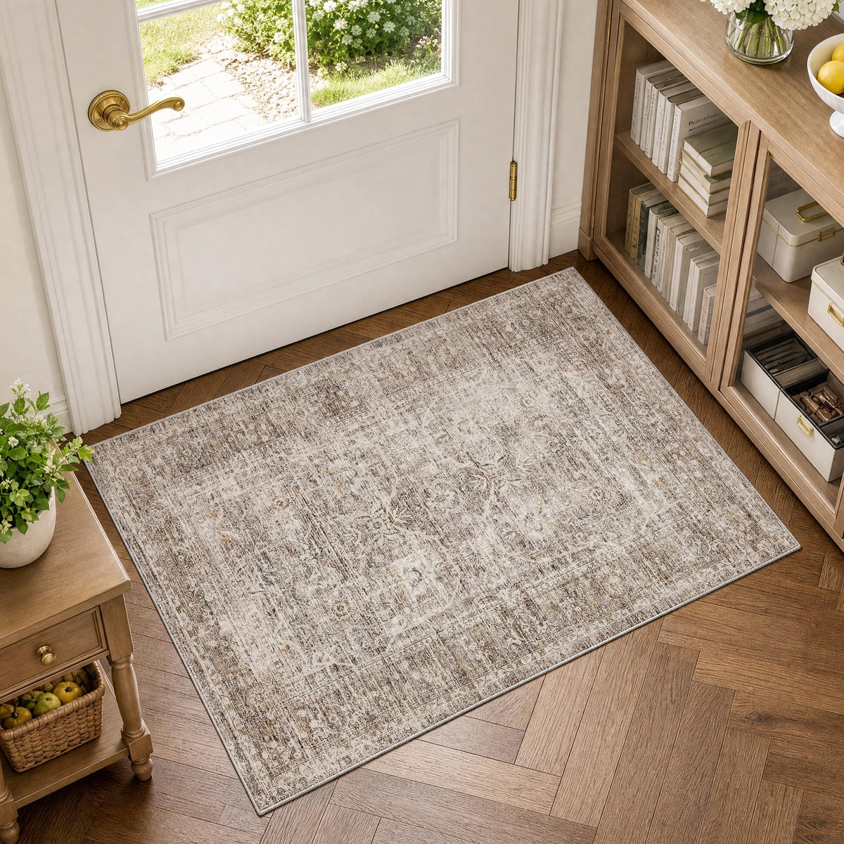FMFUNCTEX 5x7 Washable Beige Neutral Vintage Retro Area Rug for Living Room