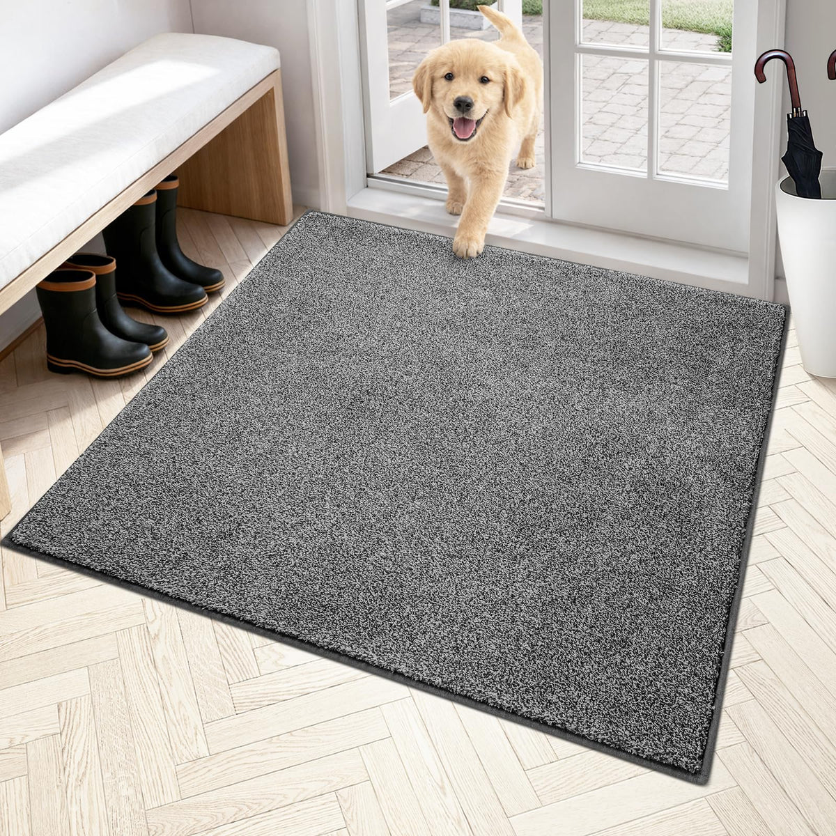PURRUGS Dirt Trapping Indoor Door Mat, 20" x 31.5", Bluish Grey-Black