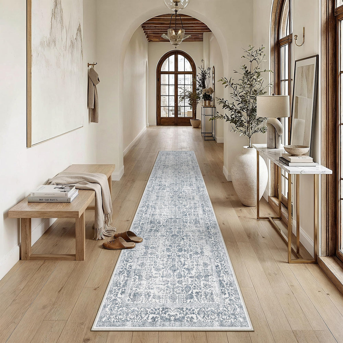 PureCozy Beige Area Rug 5x7 Vintage Farmhouse Floral