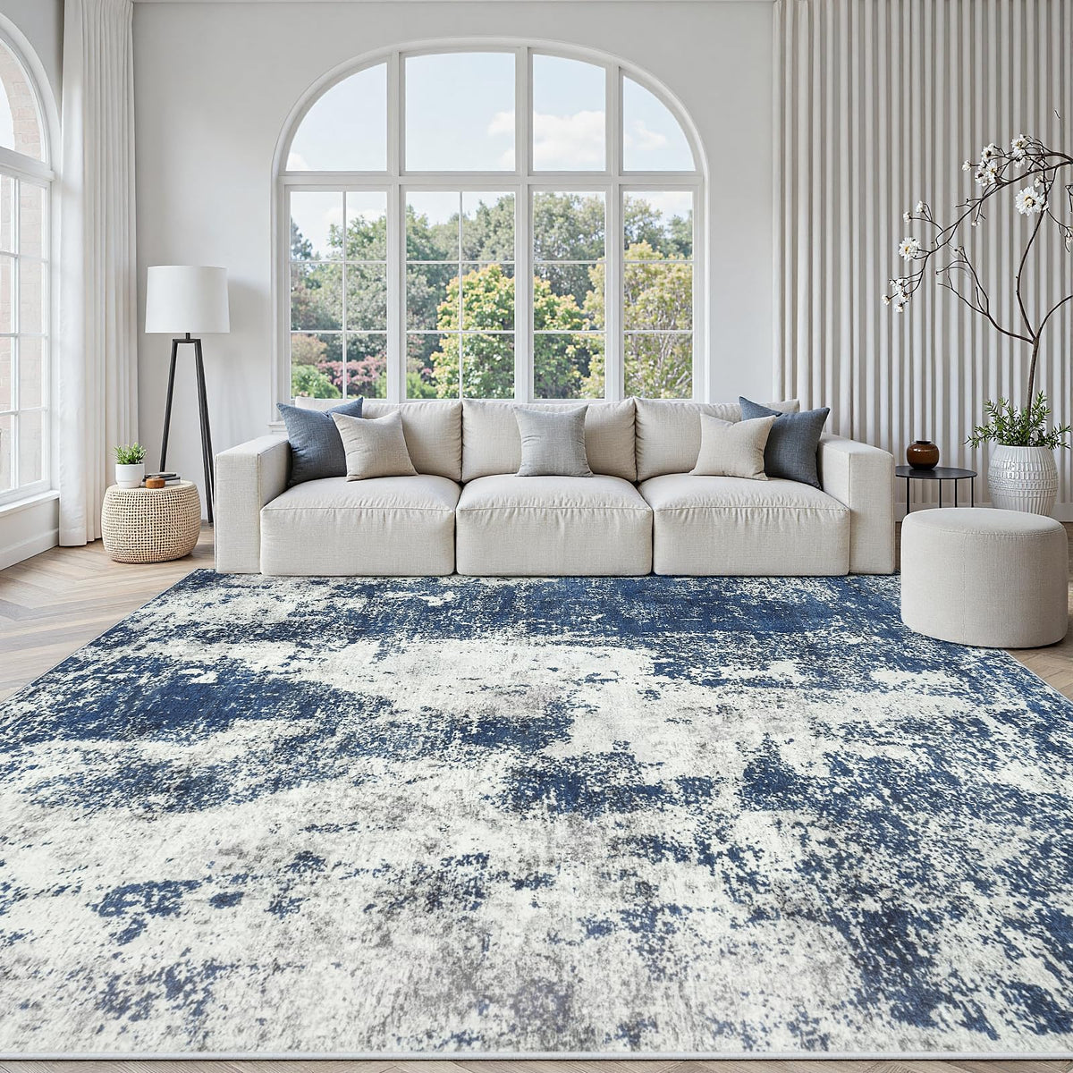 5x7 Area Rugs for Living Room Large Washable Abstract Rug White Gray Blue
