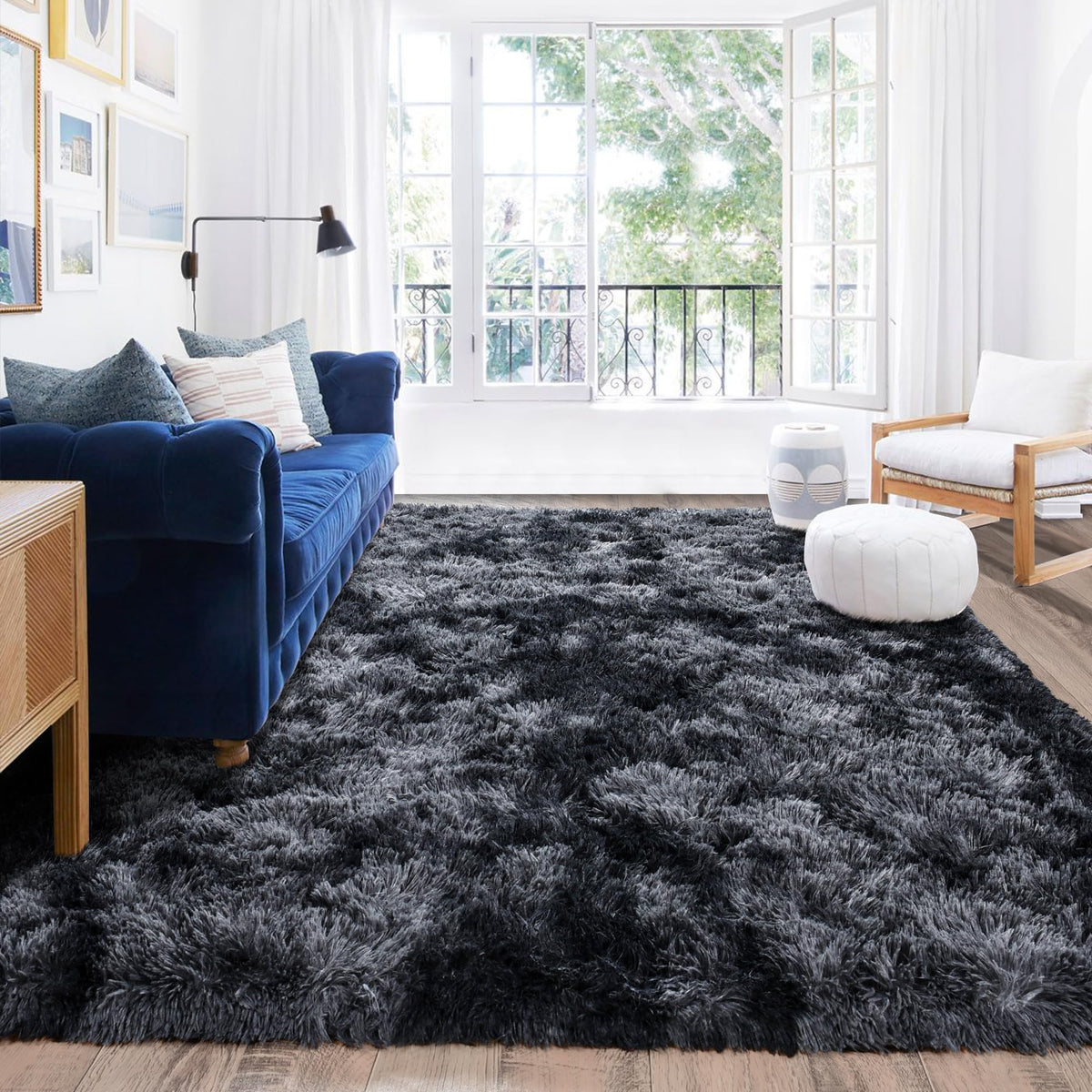 Black Rug for Bedroom, Soft Shaggy Modern Shag 4x6 Area Rugs for Living Room, Upgrade Non-Slip Plush Fluffy Carpet for Kids Boys Girls Room Dorm Home Decor Aesthetic