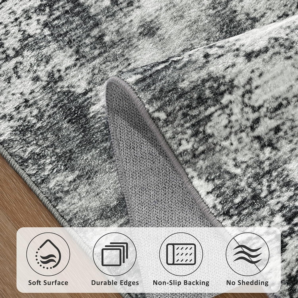 Merelax Washable Area Rugs 5'x8' Grey Abstract Rug for Living Room Bedroom Entryway Nursery, Dining Room and Farmhouse Rug, Non-Slip Modern Indoor Low Pile Soft Floor Carpet, Gray Print Pattern