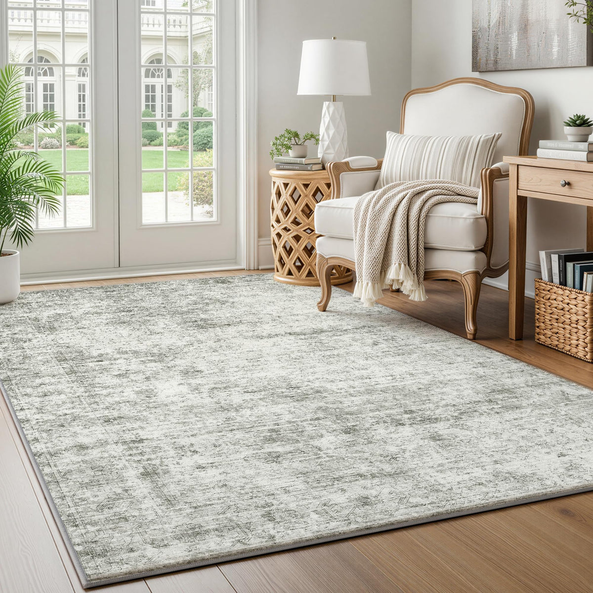 LIVELYGLOW 5x7 Washable Abstract Area Rug, Small Indoor Bedroom Dorm Rug