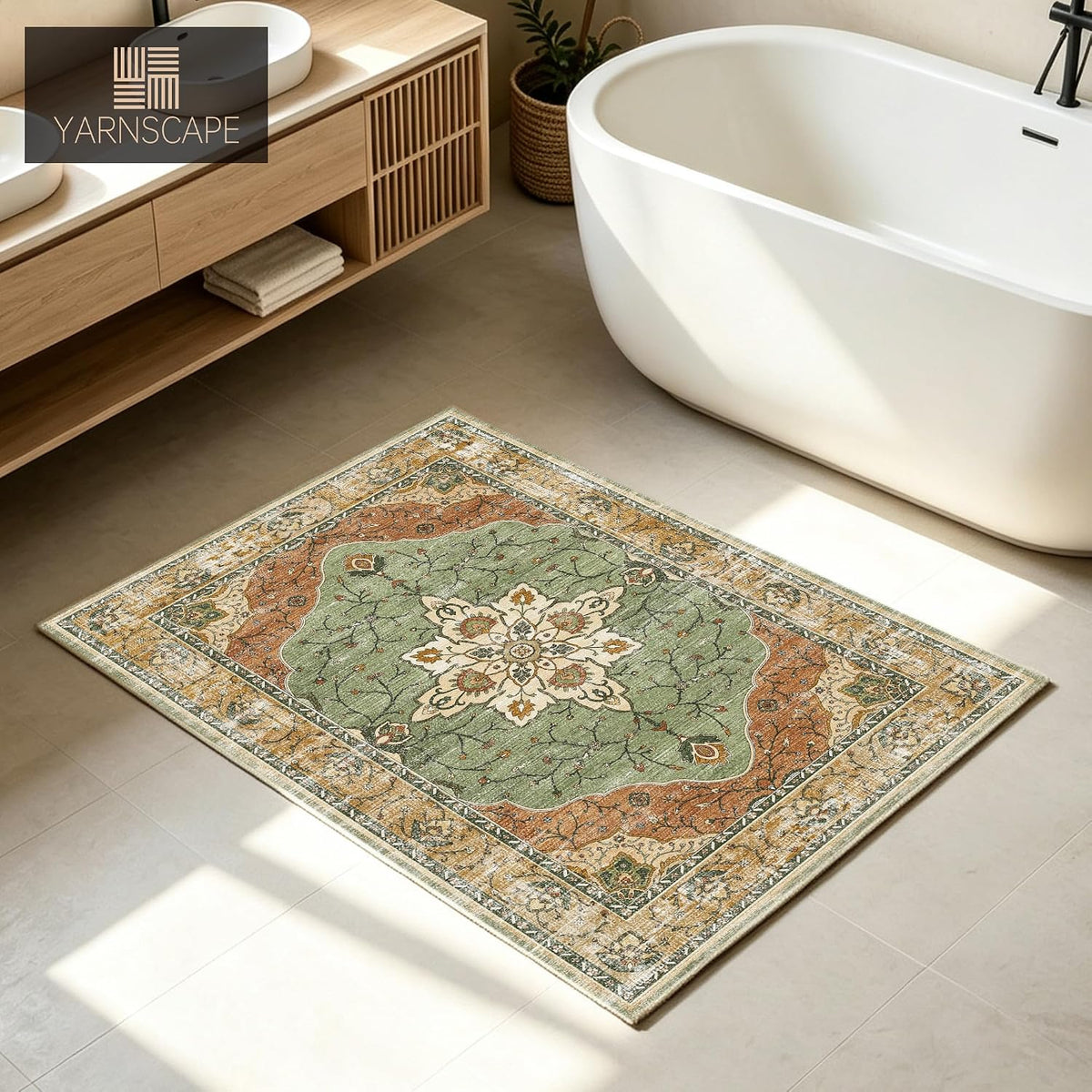 YARNSCAPE 2' x 3' Machine Washable Area Rug, Non-Slip Low-Pile Carpet