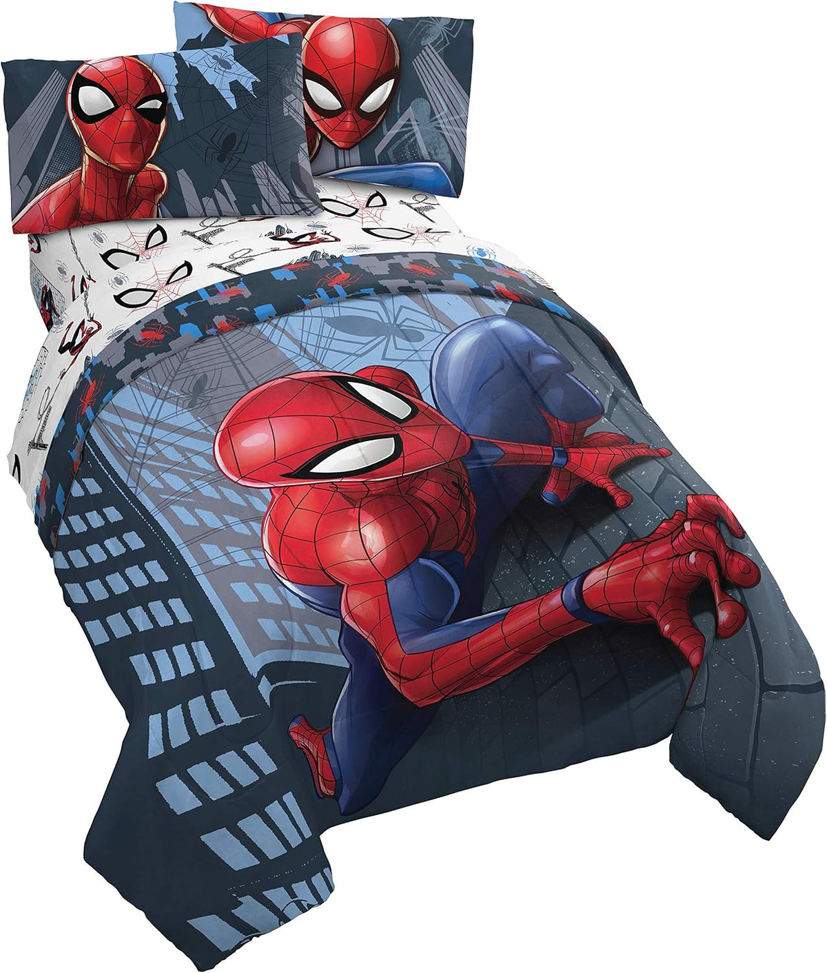 Marvel Spiderman Twin Comforter Set 4 Piece Kids Bedding for Boys, Multi