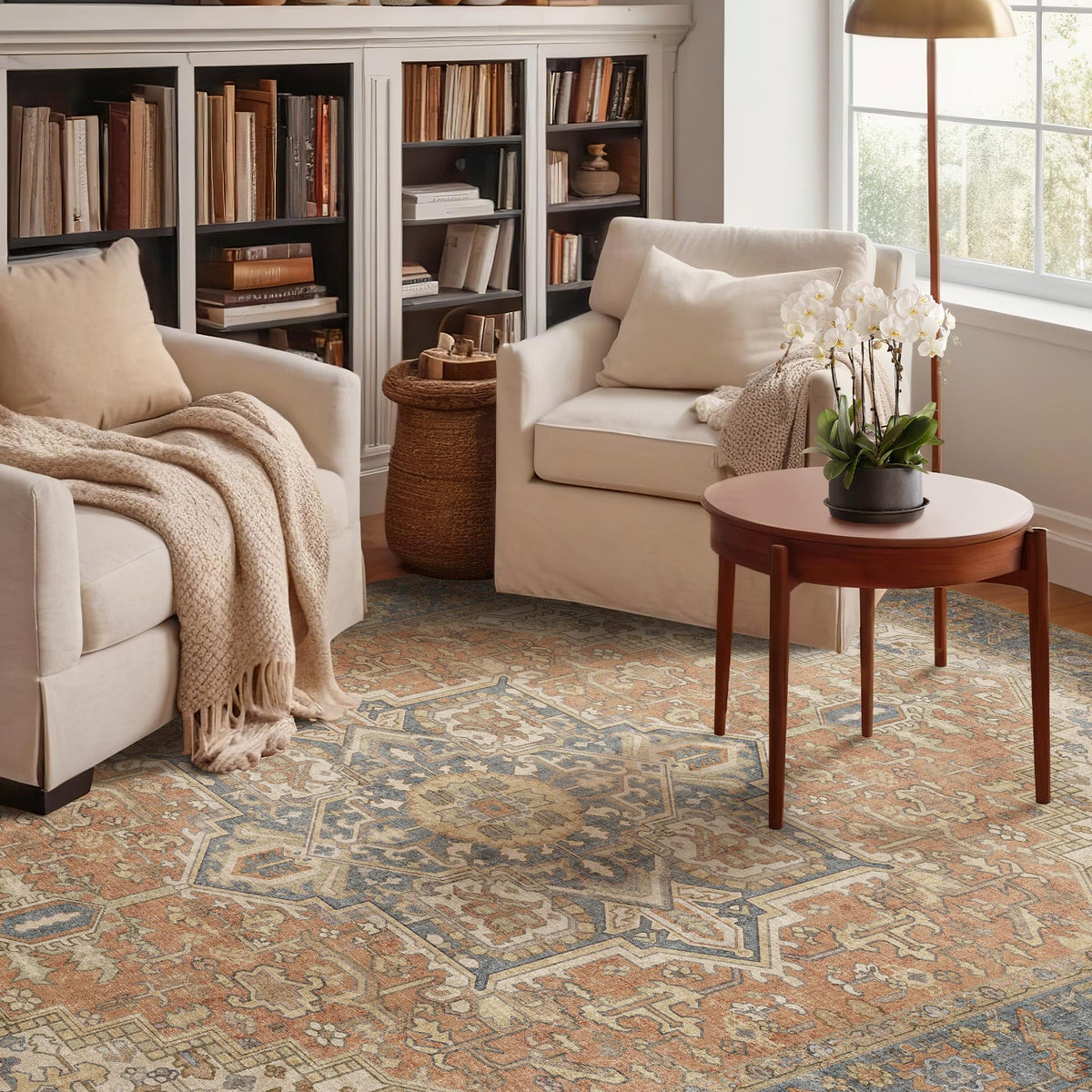 Kokia 9x12 Washable Area Rugs Maroon with Vintage Orient Design, Soft Rug for Living Room or Bedroom, Non-Slip Low Pile Stain Resistance Features, Distressed Medallion Pattern