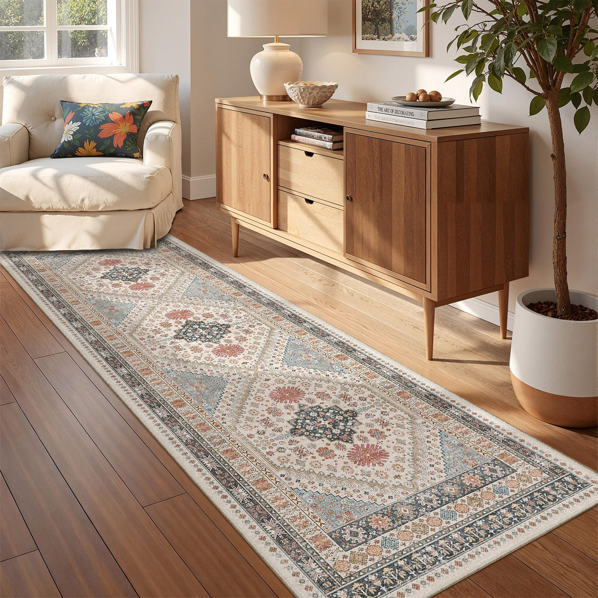 4x6 Area Rugs for Living Room, Non Slip Rugs for Bedroom, Beige