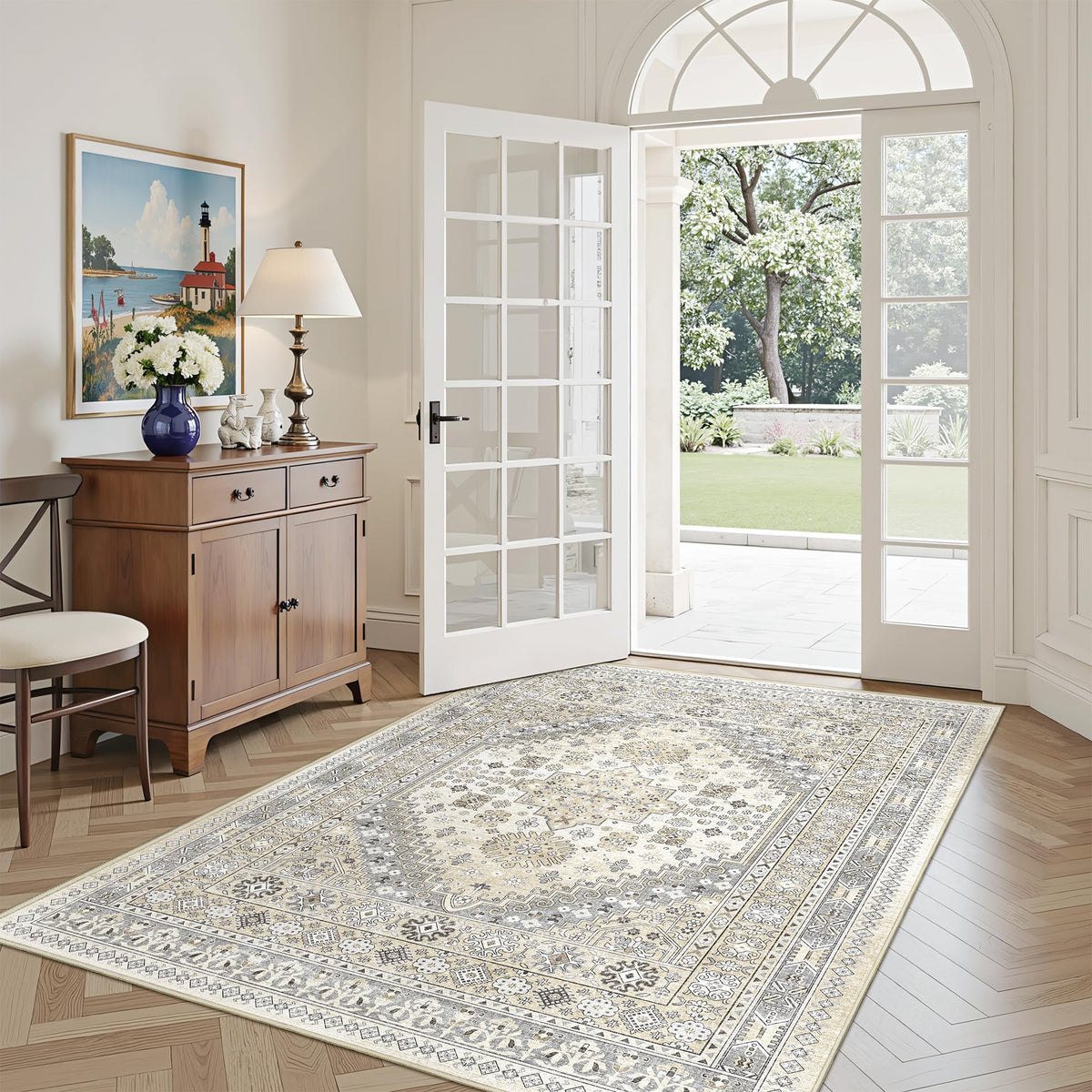 4x6 Area Rugs for Living Room, Non Slip Rugs for Bedroom, Beige