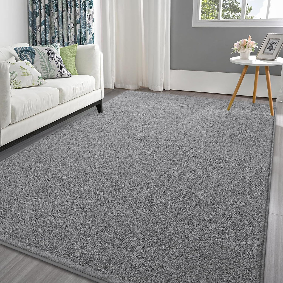 Pettop 4x6 ft Grey Area Rugs for Bedroom Living Room, Washable Memory Foam Indoor Carpet, Modern Aesthetic Minimalist Non Slip Soft Comfy Carpet for Boys Girls Dorm Home Decor
