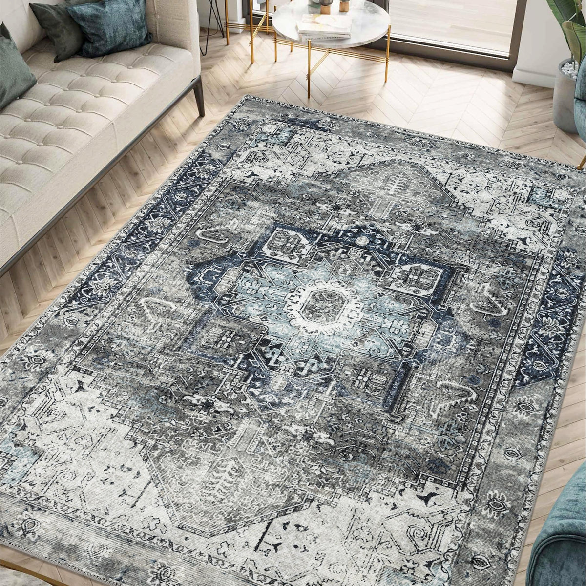 Keen Home Design Vintage Washable Entryway Rug, Non-Slip Low Pile, 3x5