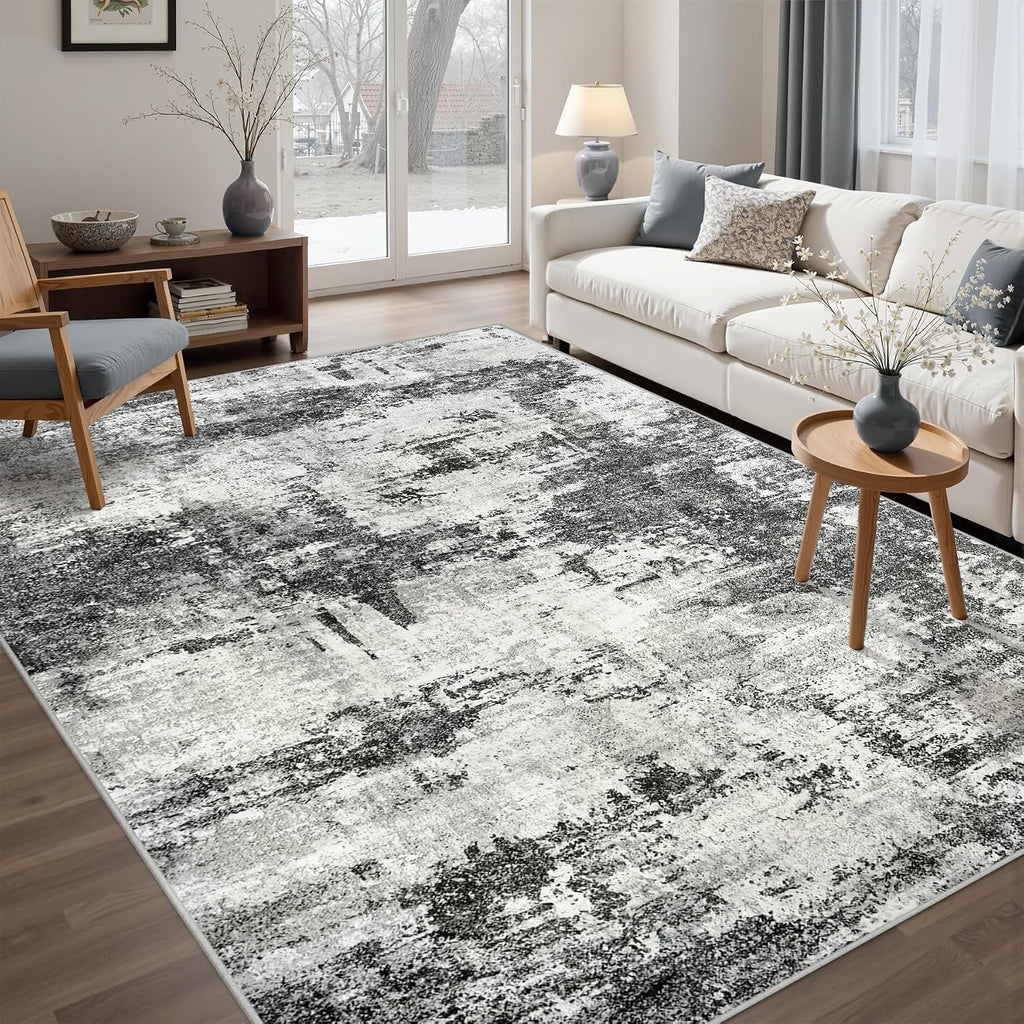 Tosuoka 5x7 Area Rugs for Living Room Abstract Washable Black Rug