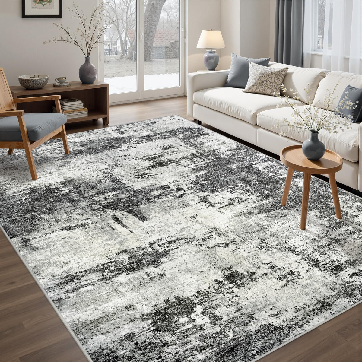 Tosuoka 5x7 Area Rugs for Living Room Abstract Washable Black Rug
