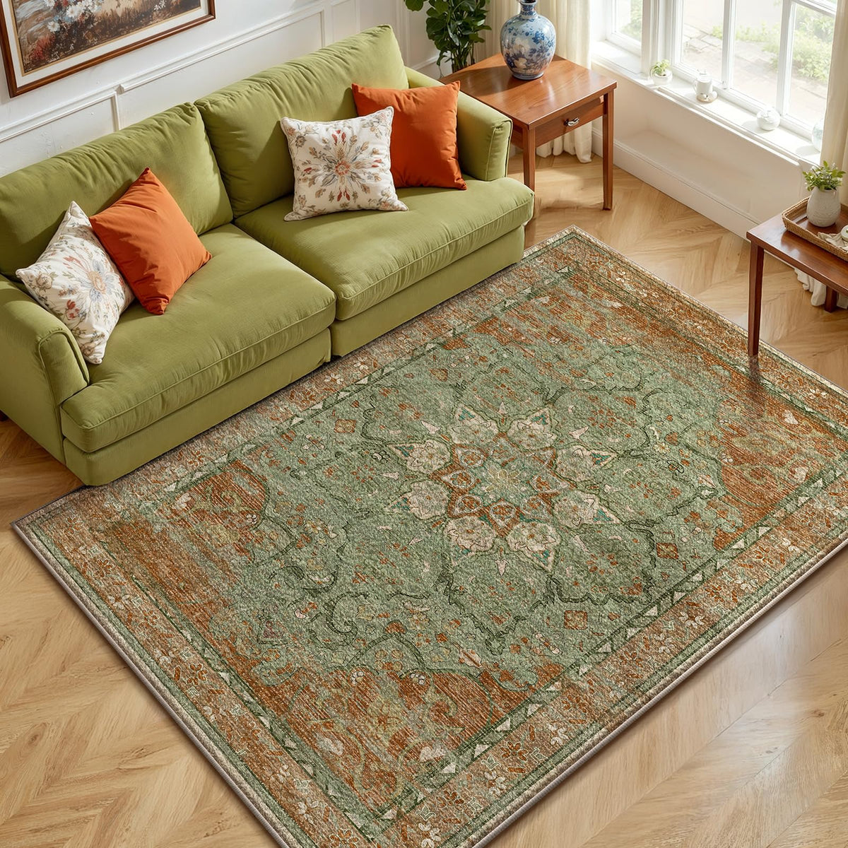 RUGIXE 5x7 ft Beige Washable Area Rug for Living Room,Vintage Boho,Non Slip