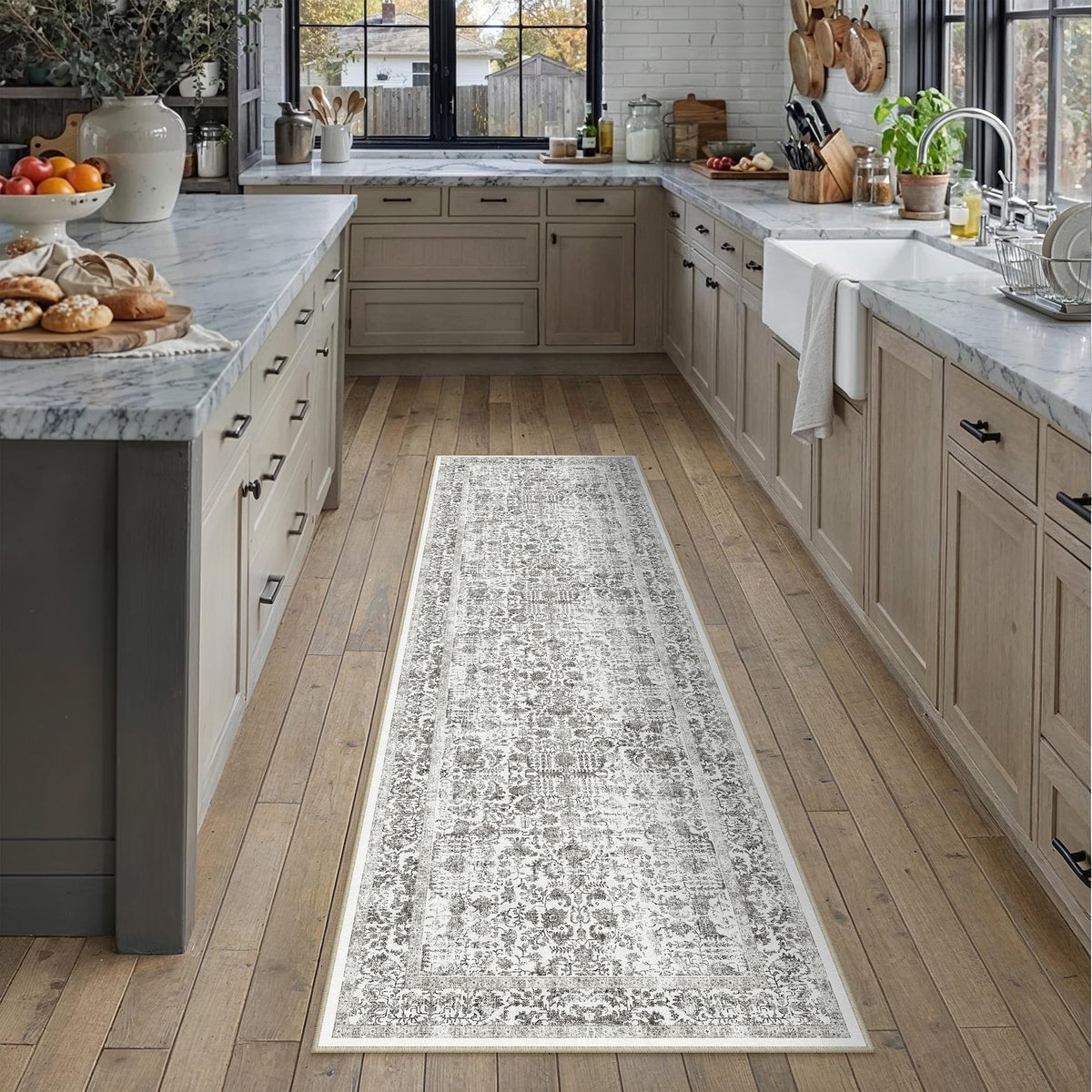 PureCozy Beige Area Rug 5x7 Vintage Farmhouse Floral