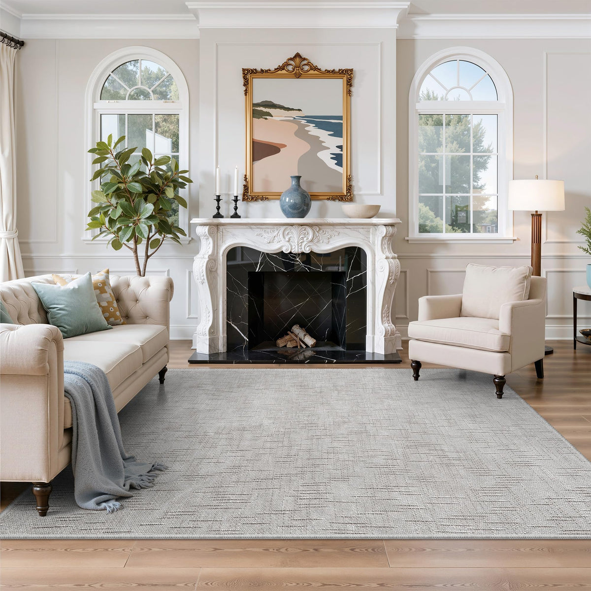 Valenrug Beige 8x10 Area Rugs for Living Room, Large Washable Rug Non Slip