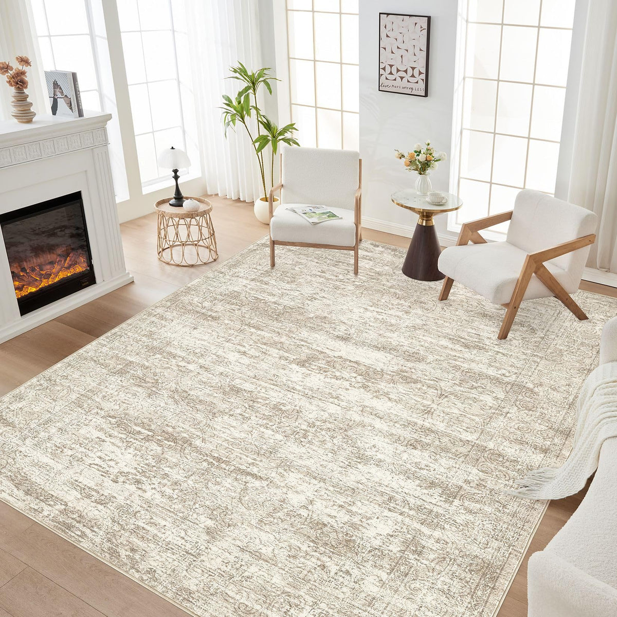 DMOYEST Area Rug Living Room Rugs 5x7 Washable Abstract Beige Blue Carpet