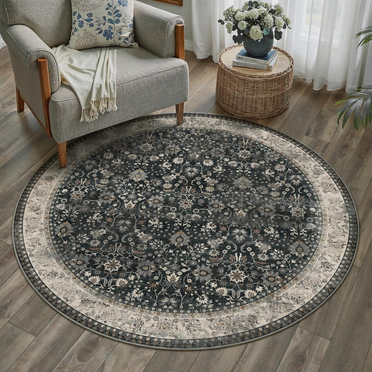 HUGEAR 2x6 Brown Vintage Floral Washable Runner Rug for Hallway