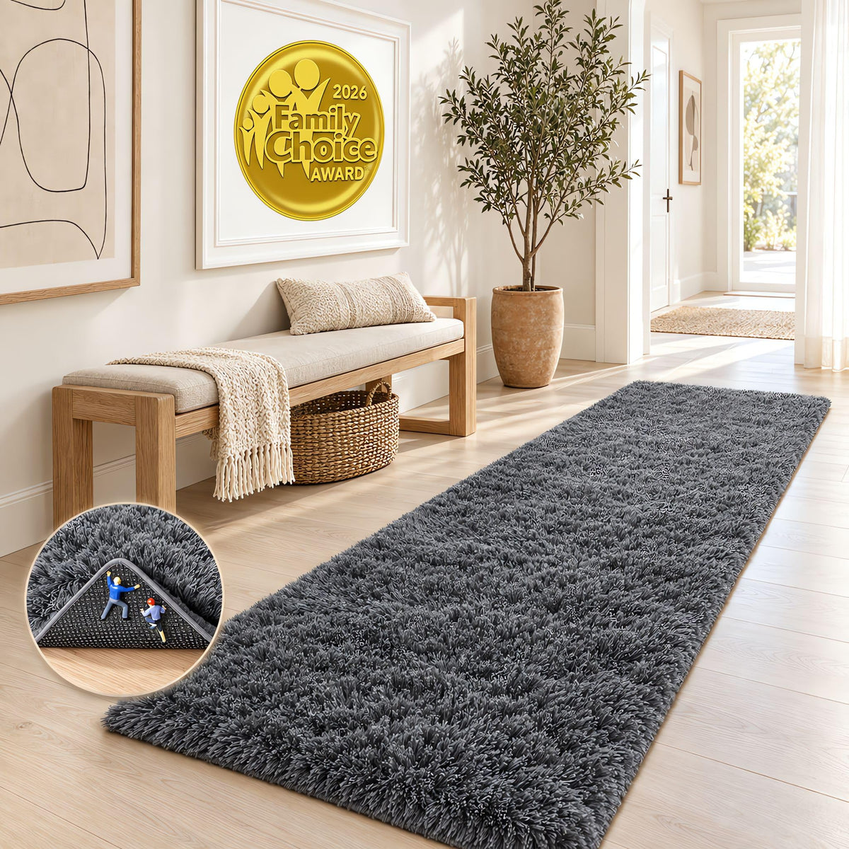 Ophanie Round Rugs 5Ft Ivory Circle Area Rug,Baby Nursery Living Room Bedroom Decor Circular Carpet 5 Foot,Fluffy Fuzzy Shag Plush Cream for Kids Boys Girls Teen with Over 99 pcs Pile fibers