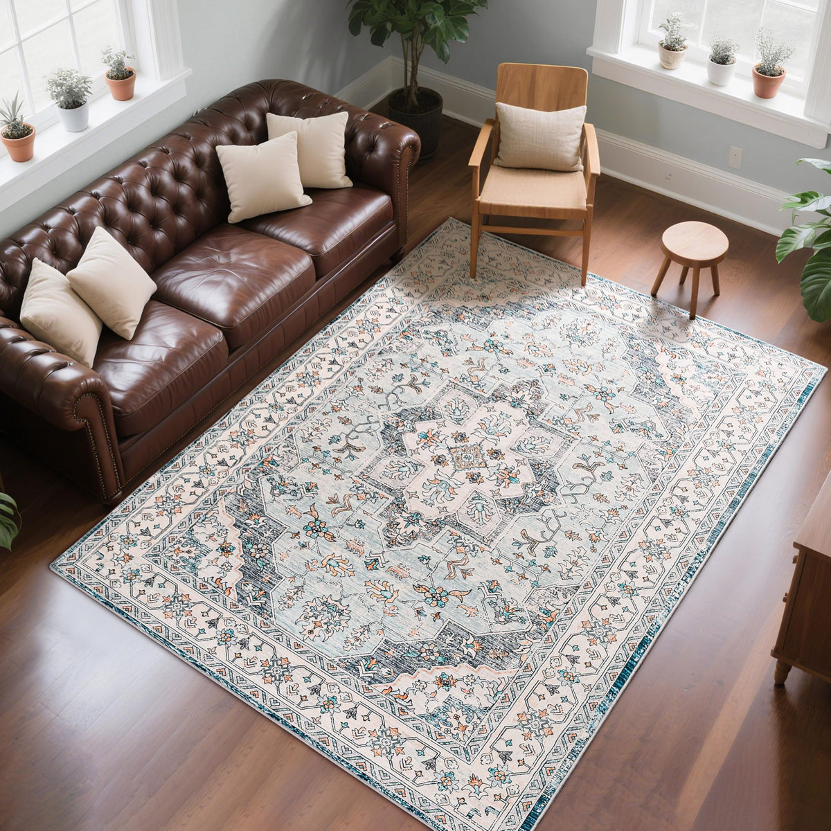 CRYPTOLITE Abstract Area Rug Washable Rug with Non-Slip Backing Low Pile Area Rugs for Living Room,Bedroom,Dining Room,4x6, Gold&Grey