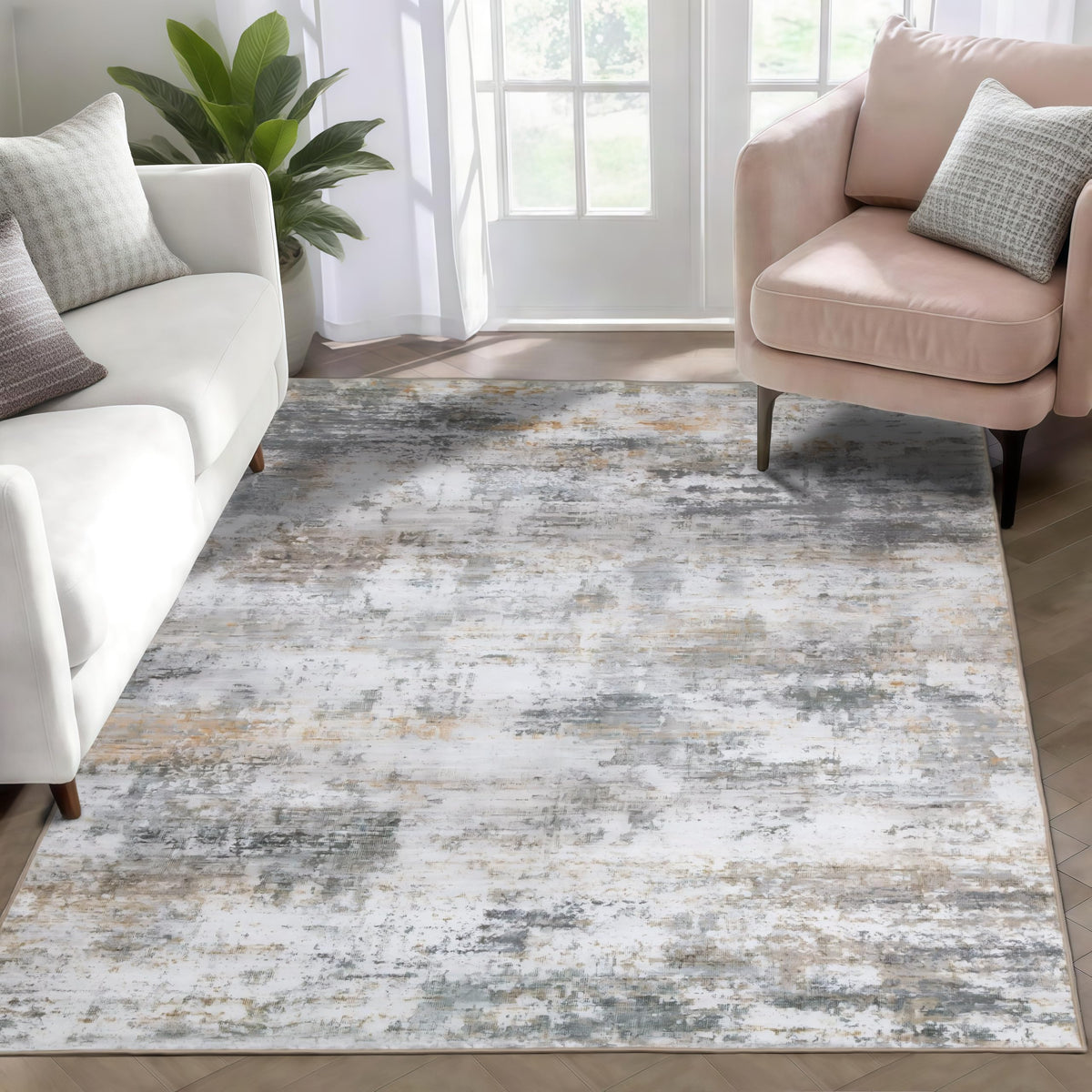 WILLSUN Washable Area Rugs, 5x7 Non-Slip Boho Large Area Rugs for Living Room, Bedroom, Machine Washable Vintage Rug, Indoor Floral Print Carpet for Home Decor, Kid & Pet Friendly Mat