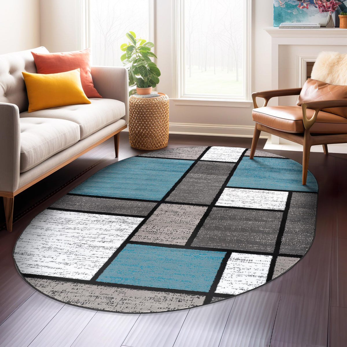 Rugshop Modern Boxes Contemporary Non-Shedding Area Rug Gray 5'3" x 7'3"