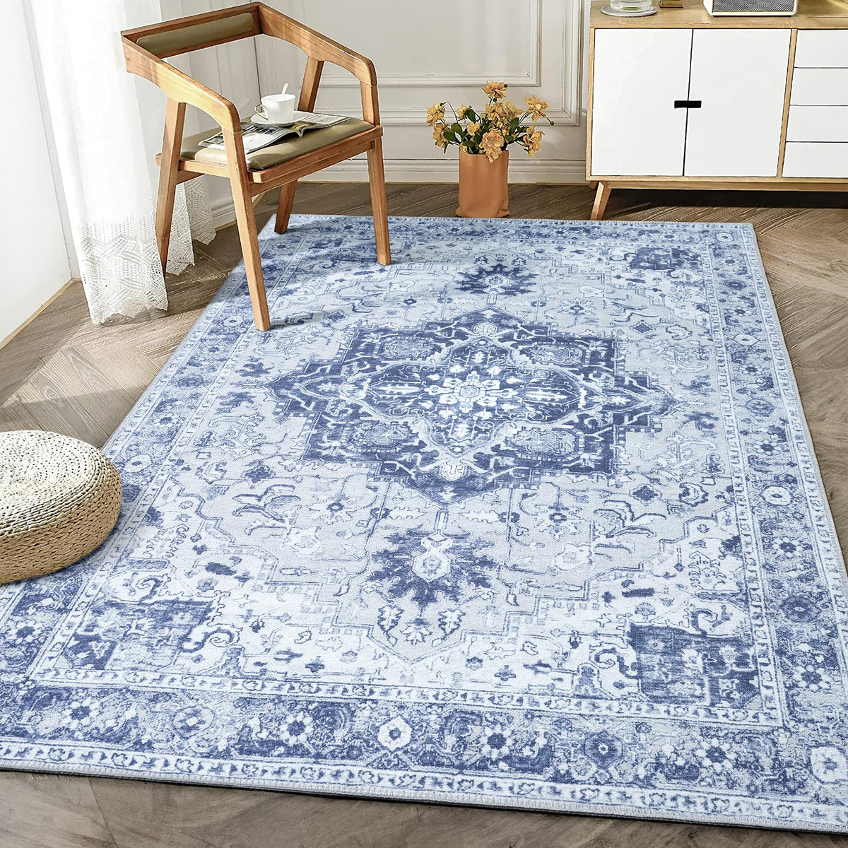 Bloom Rugs Washable Non-Slip 8' x 10' Rug - Gray/Charcoal/Blue Modern Abstract Area Rug for Living Room, Bedroom, Dining Room, and Kitchen - Exact Size: 8' x 10'