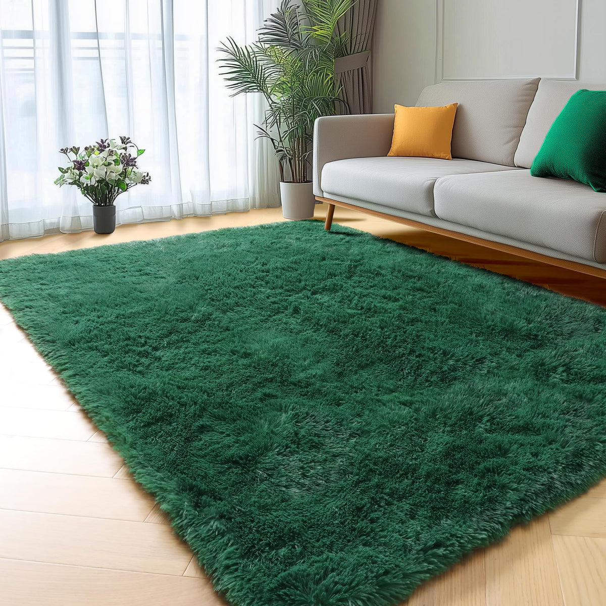 Area Rugs for Bedroom Living Room, 4x6 Fluffy Grey and Black Geometric Rug