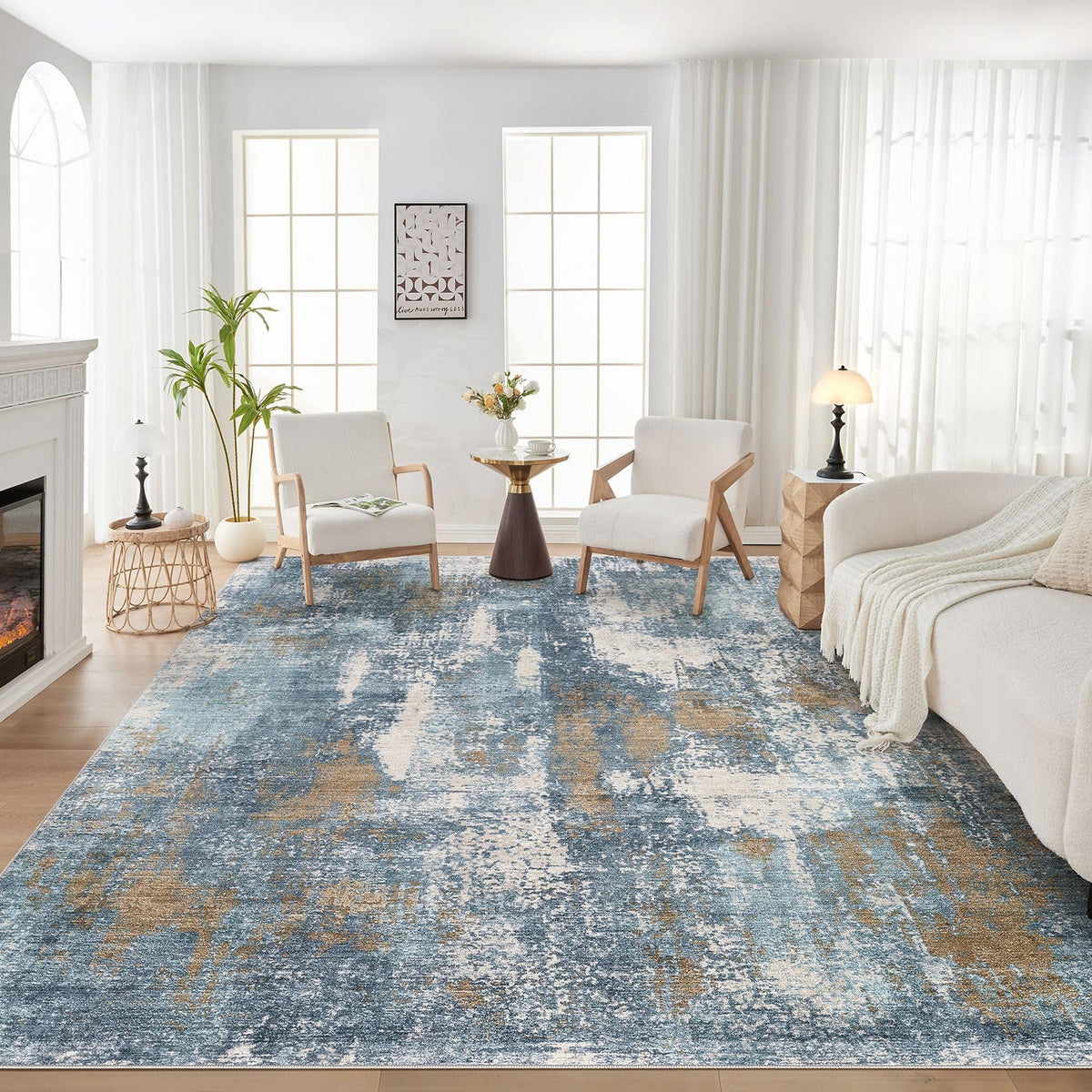 DMOYEST Area Rug Living Room Rugs 5x7 Washable Abstract Beige Blue Carpet