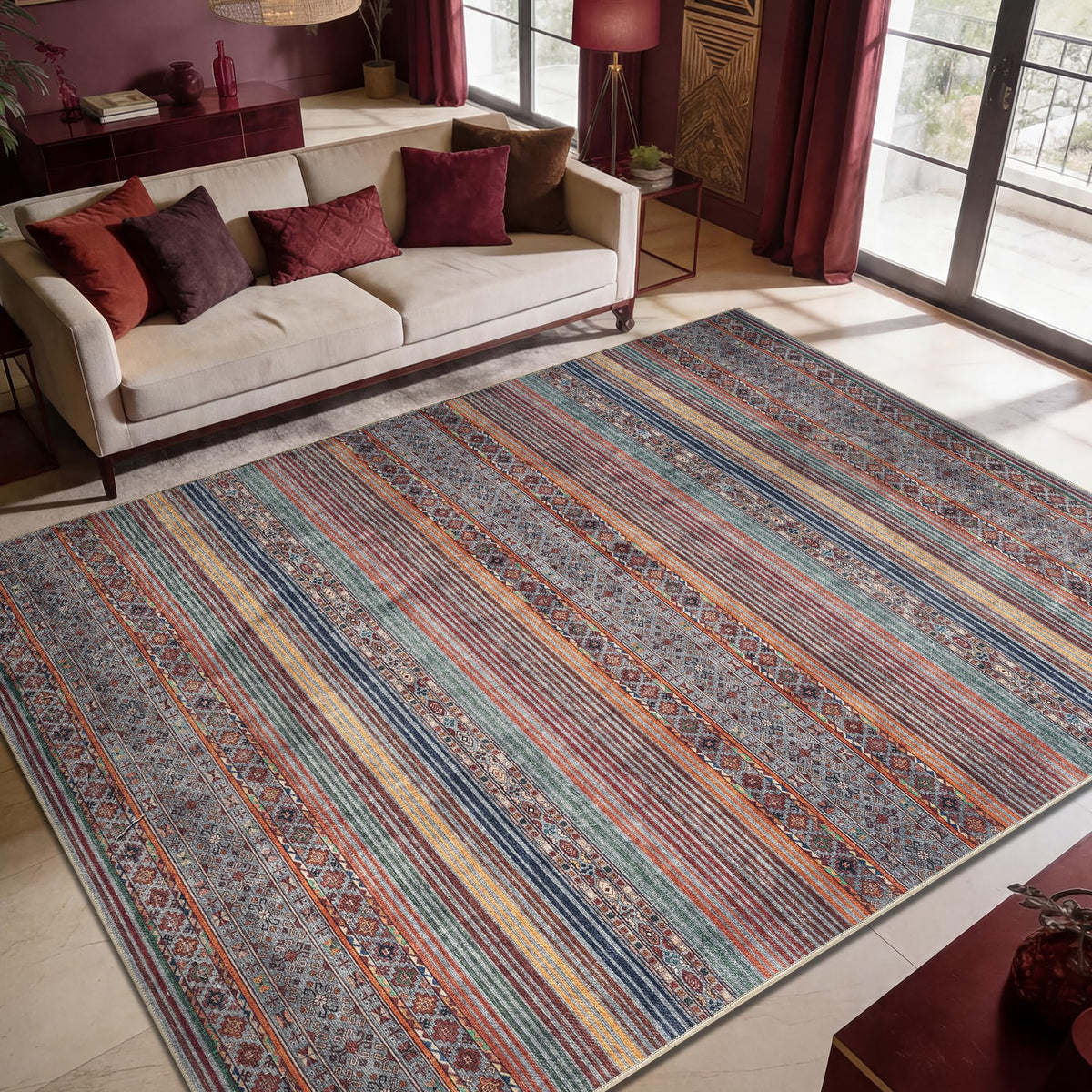 Keen Home Design Vintage Washable Area Rug, Non-Slip Low Pile, 5x7