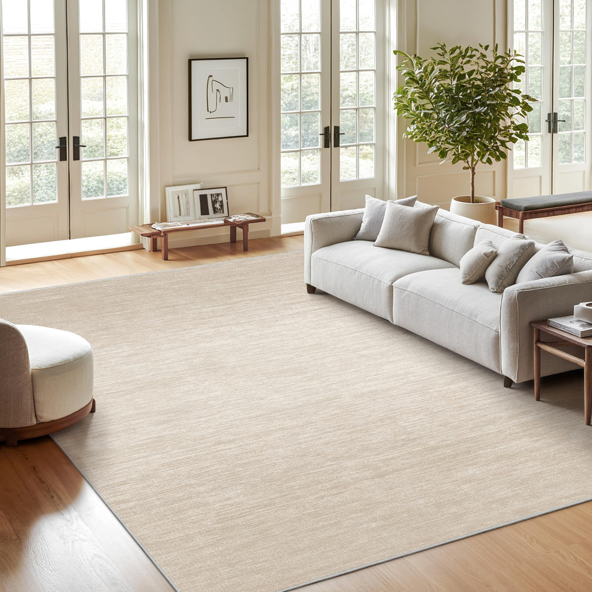 Valenrug Beige 8x10 Area Rugs for Living Room, Large Washable Rug Non Slip