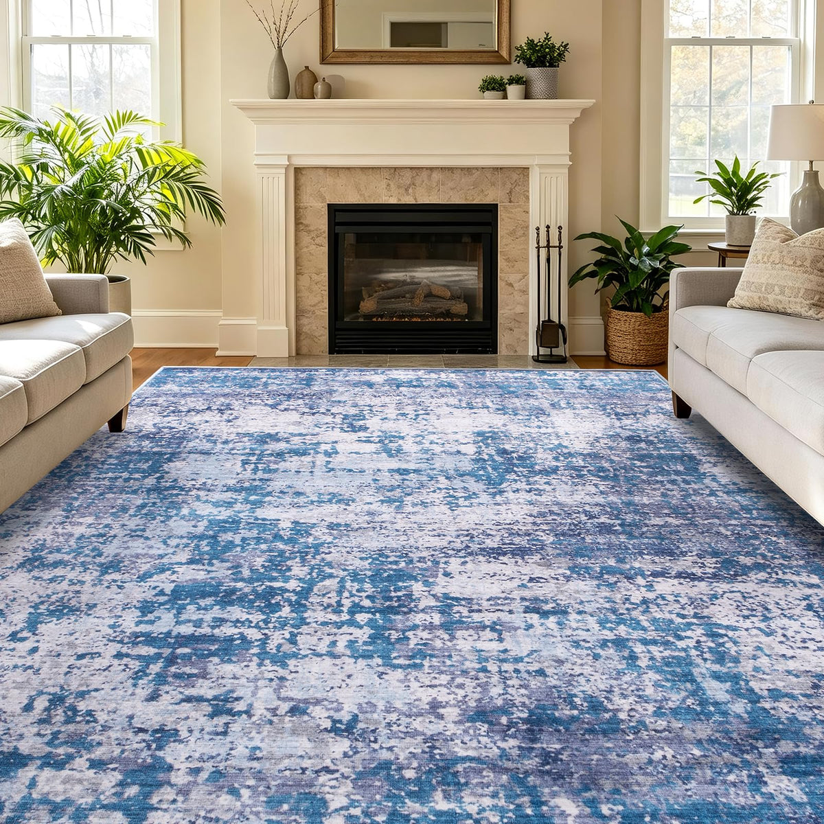 5x7 Area Rugs Living Room Rug Abstract Washable Rug Non-Slip Soft Low Pile Indoor Floor Stain Resistant Thin Carpet for Bedroom Dining Room Home Office Farmhouse Nursery - Light Gray & Cream 5' x 7'
