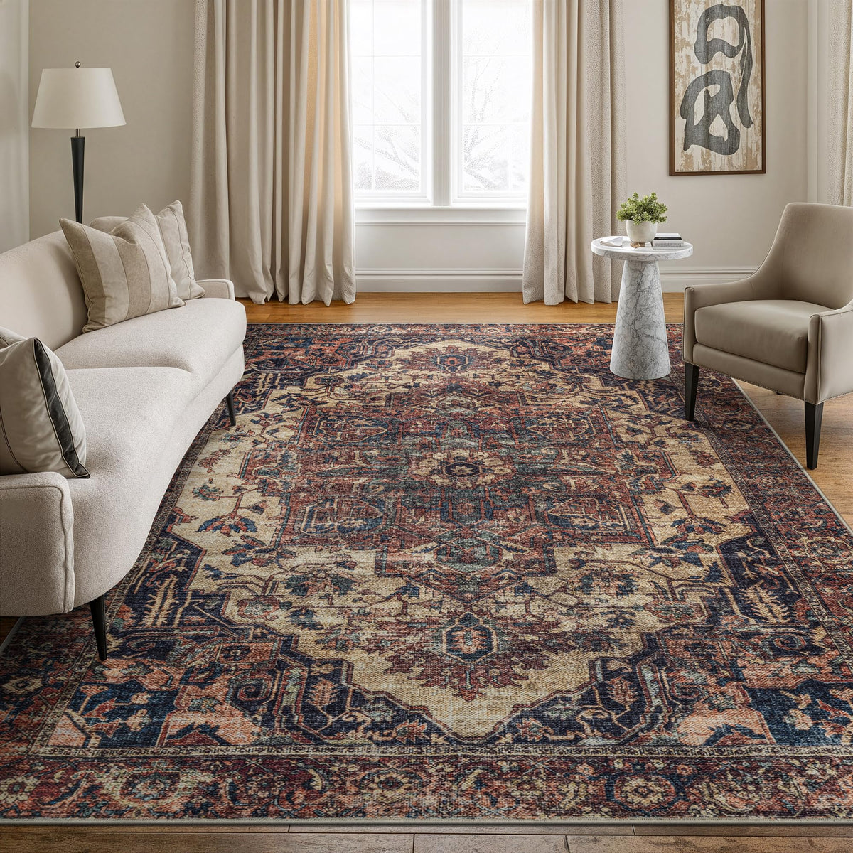 Bloom Rugs Washable Non-Slip 8' x 10' Rug - Gray/Charcoal/Blue Modern Abstract Area Rug for Living Room, Bedroom, Dining Room, and Kitchen - Exact Size: 8' x 10'