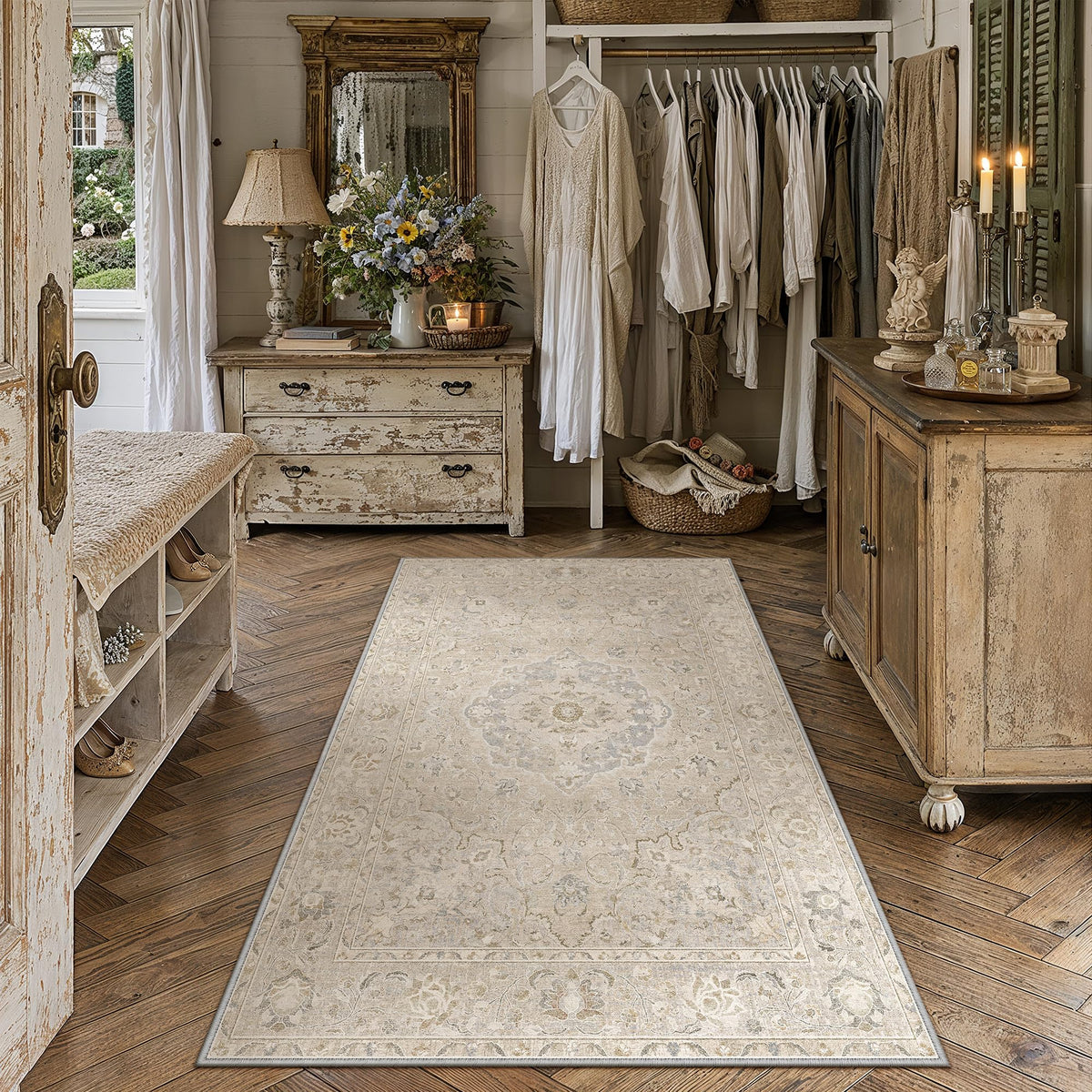 8x10 Beige Area Rug Vintage Carpet