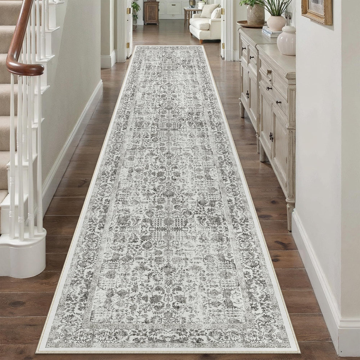 PureCozy Beige Area Rug 5x7 Vintage Farmhouse Floral