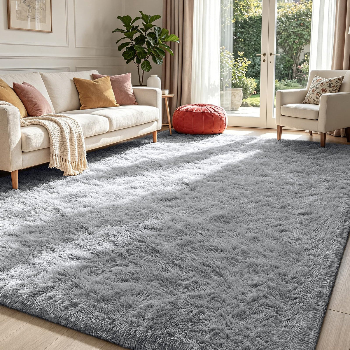 4x6 Beige Rug for Bedroom, Fluffy Shag Area Rug Small Rug Bedroom Carpet