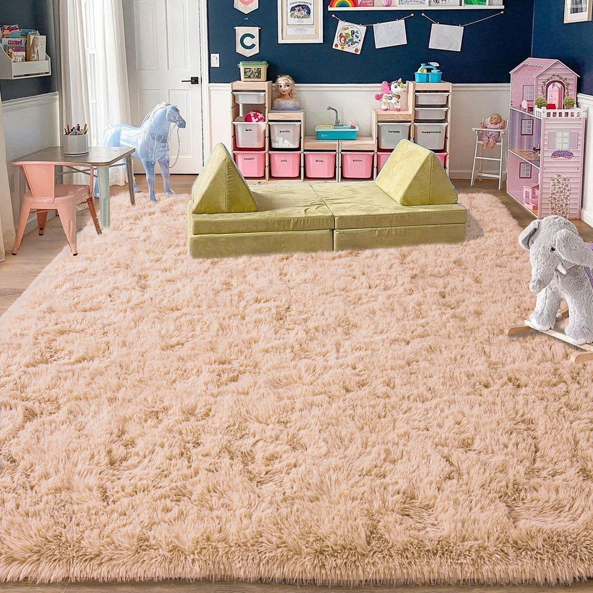 Black Rug for Bedroom, Soft Shaggy Modern Shag 4x6 Area Rugs for Living Room, Upgrade Non-Slip Plush Fluffy Carpet for Kids Boys Girls Room Dorm Home Decor Aesthetic