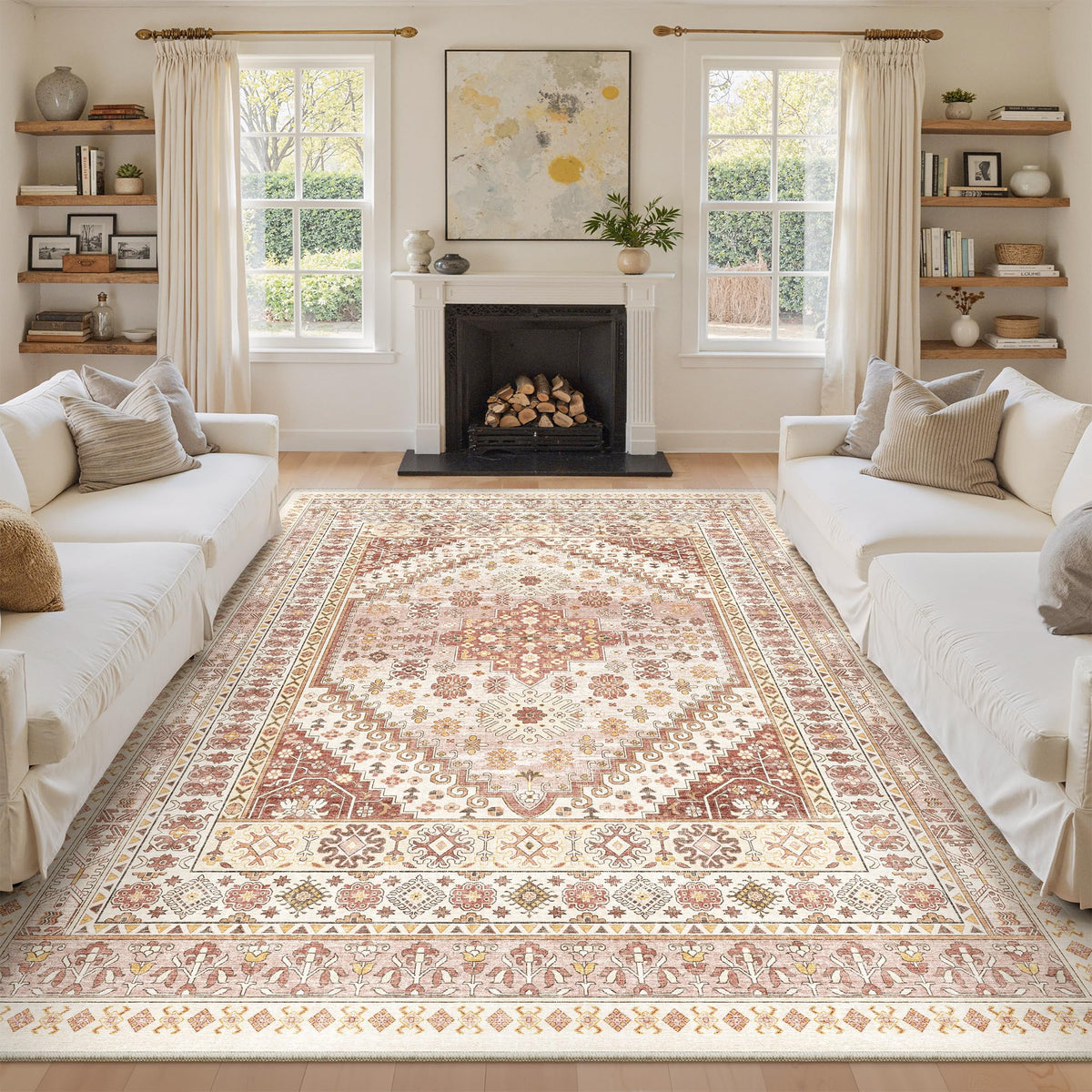 zesthome 5x7 Area Rugs for Living Room,Large Washable Rug,Orange